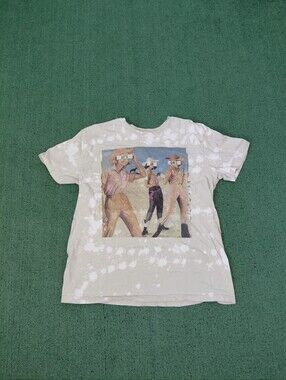 Womens Gina "Girls In Action" Western Retro Cowgirls Beige & White T Shirt Sz La